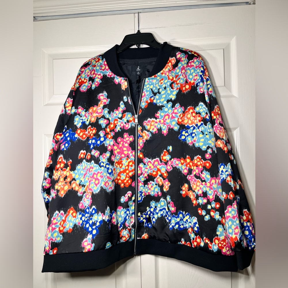 J Jason Wu Women's Printed Abstract Floral Bomber Jacket Size 2X